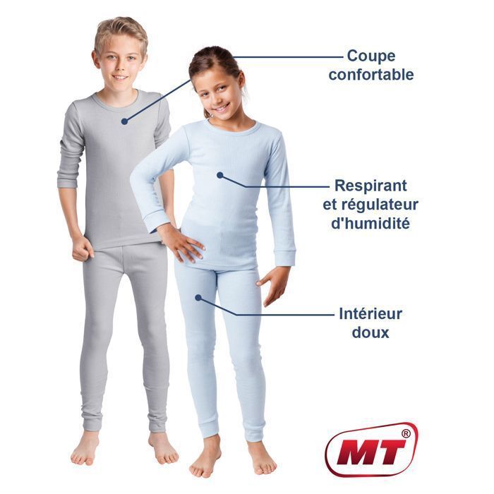 Roupa íntima térmica e de esqui MT - Roupa íntima comprida de inverno para meninos e meninas - Azul marinho
