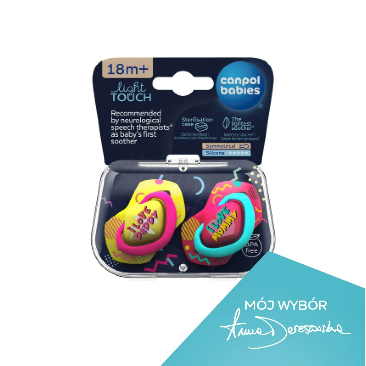 Canpol Babies Smoczki Silikonowe Neon Love Symetryczne 18M+ K. Różowy