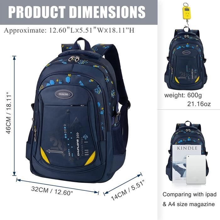 Mochila escolar para niños, mochila universitaria para niños, mochila escolar de nailon para niños, mochila escolar para primaria infantil (azul oscuro)