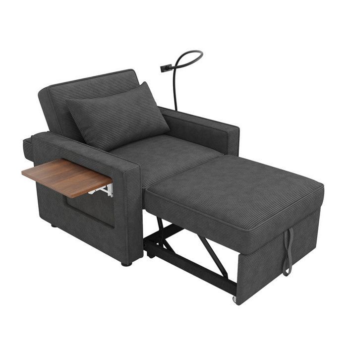 Einzelschlafsofa – USB-Anschluss und Handyhalterung – Liegefunktion – Cord – Grau – 93 x 150 x 85 cm