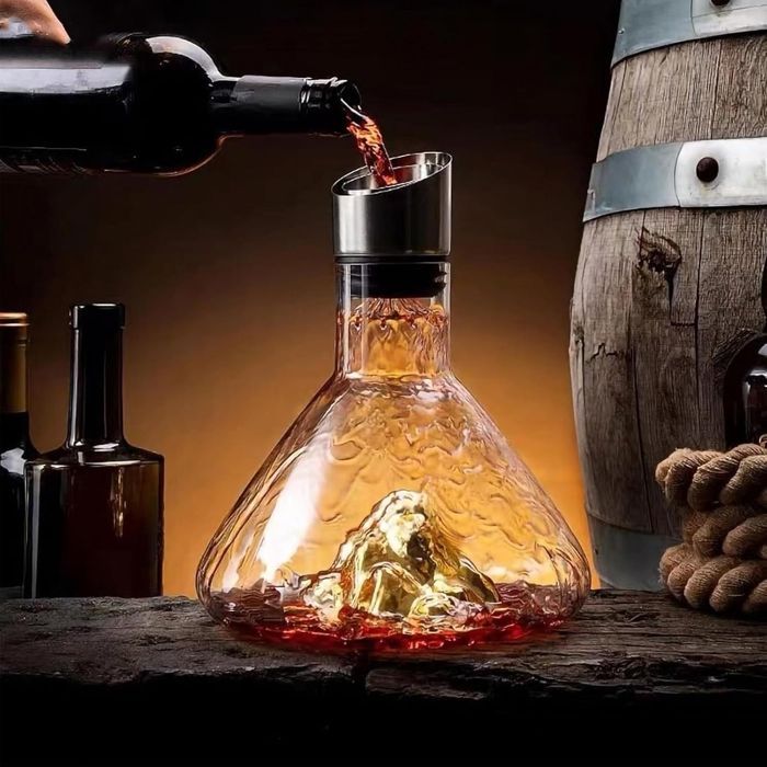 Klar vinkaraffel, krystalvinkaraffel med hjemmeperlator, isbjergdesign, 1500 ml (guld)