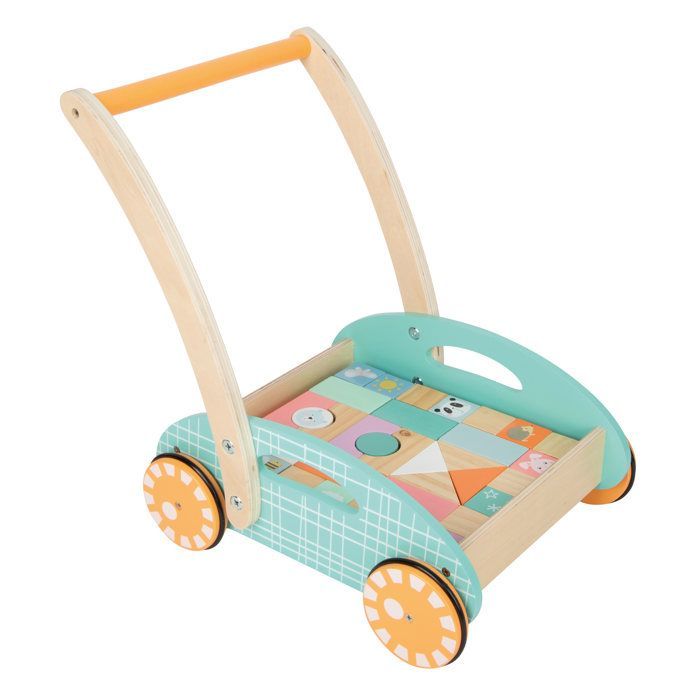 Speelgoedkar - Kleine kar - 34 pastelkleurige kubussen - Wielen met rubberen coating