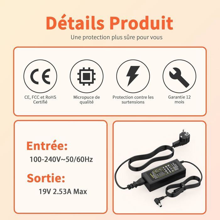 19V Chargeur Alimentation Compatible avec LG Electronics 20