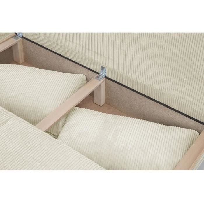 Banquette convertible 3 places - Coffre de rangement - Tissu velours côtelé beige - L 190 x H 92 x P 84 cm - TEIJO