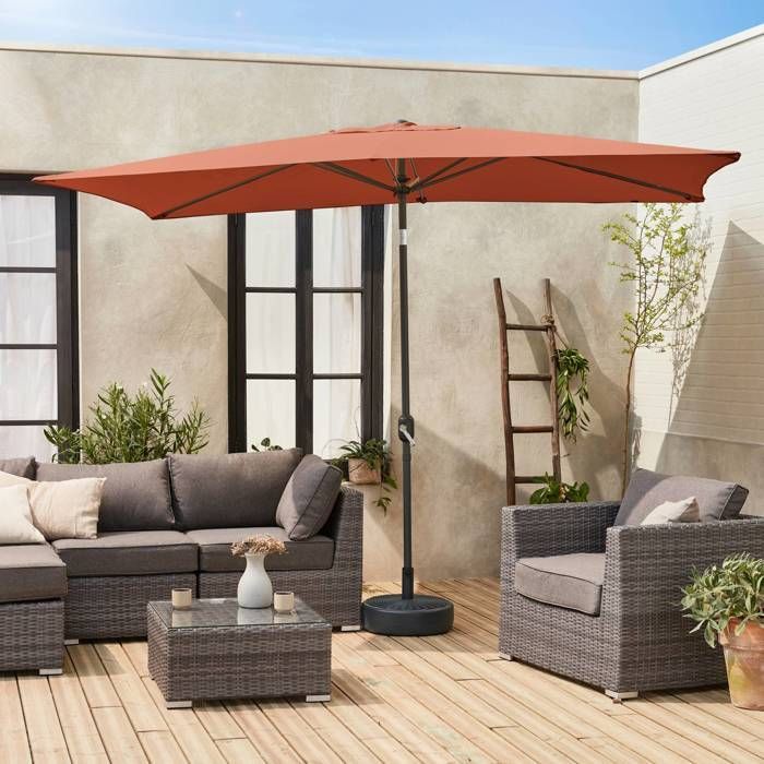 Ombrellone rettangolare dritto 2x3 m - Touquet terracotta - palo centrale in alluminio regolabile e manovella di apertura