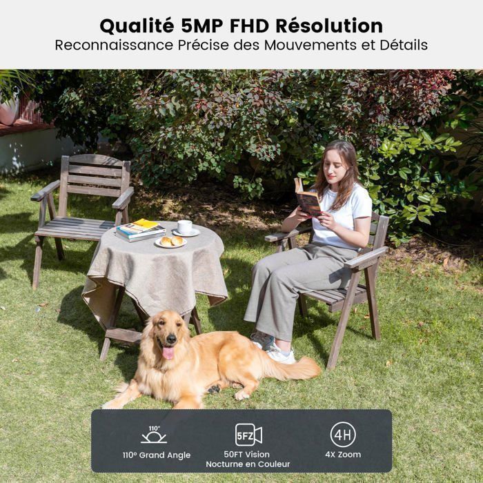 Cámara de vigilancia WiFi para exteriores ieGeek de 5 MP, cámara IP de 360°, visión nocturna a color, detección de personas, audio bidireccional.