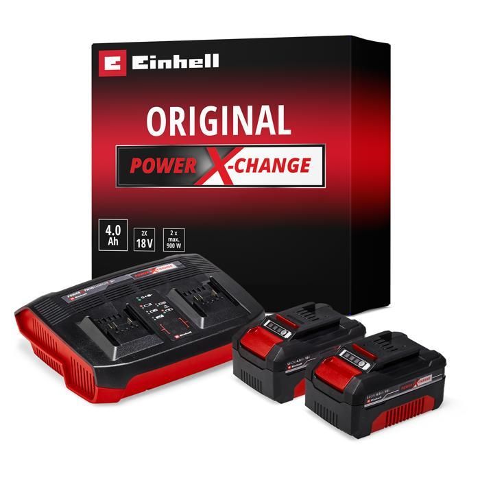 Einhell Starter Kit 2 x 4,0 Ah + Double Chargeur PXC (Lithium-Ion, 18V, 1 chargeur + 2 batteries 4,0 Ah)