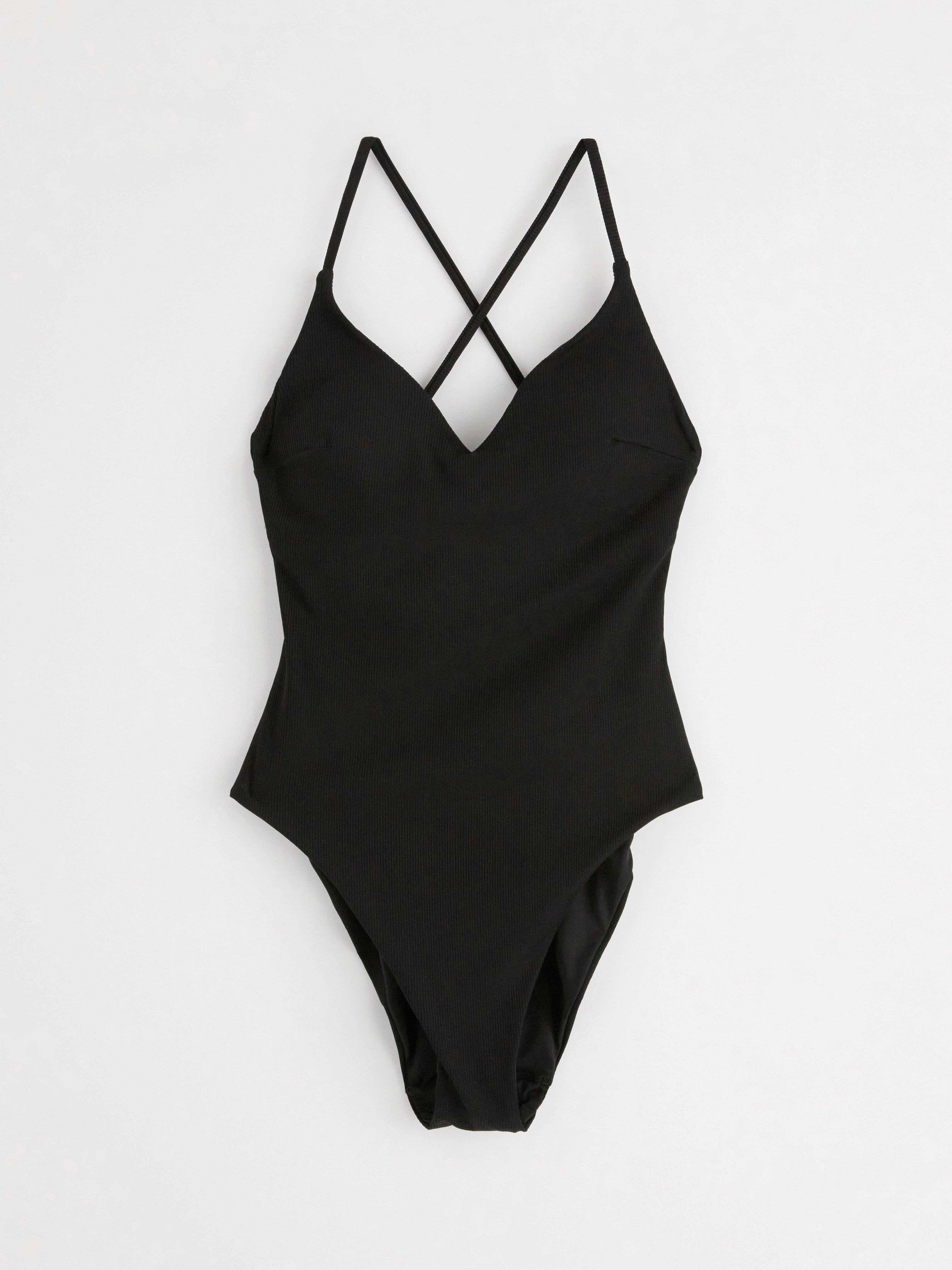Traje de baño acanalado negro