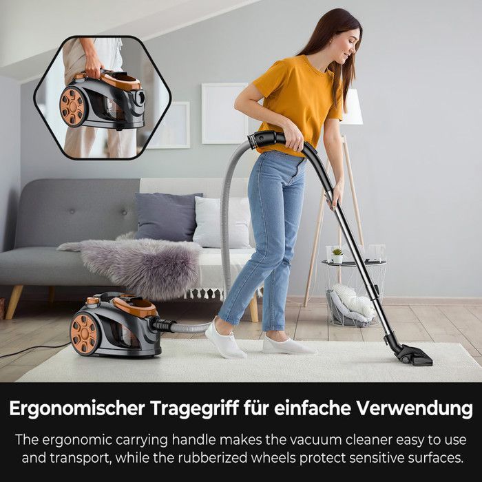 Aspirateur Sans Sac Puissant 3300W Maison Sol Tapis Poils D’animaux Collecteur 3L Silencieux Filtre Lavable