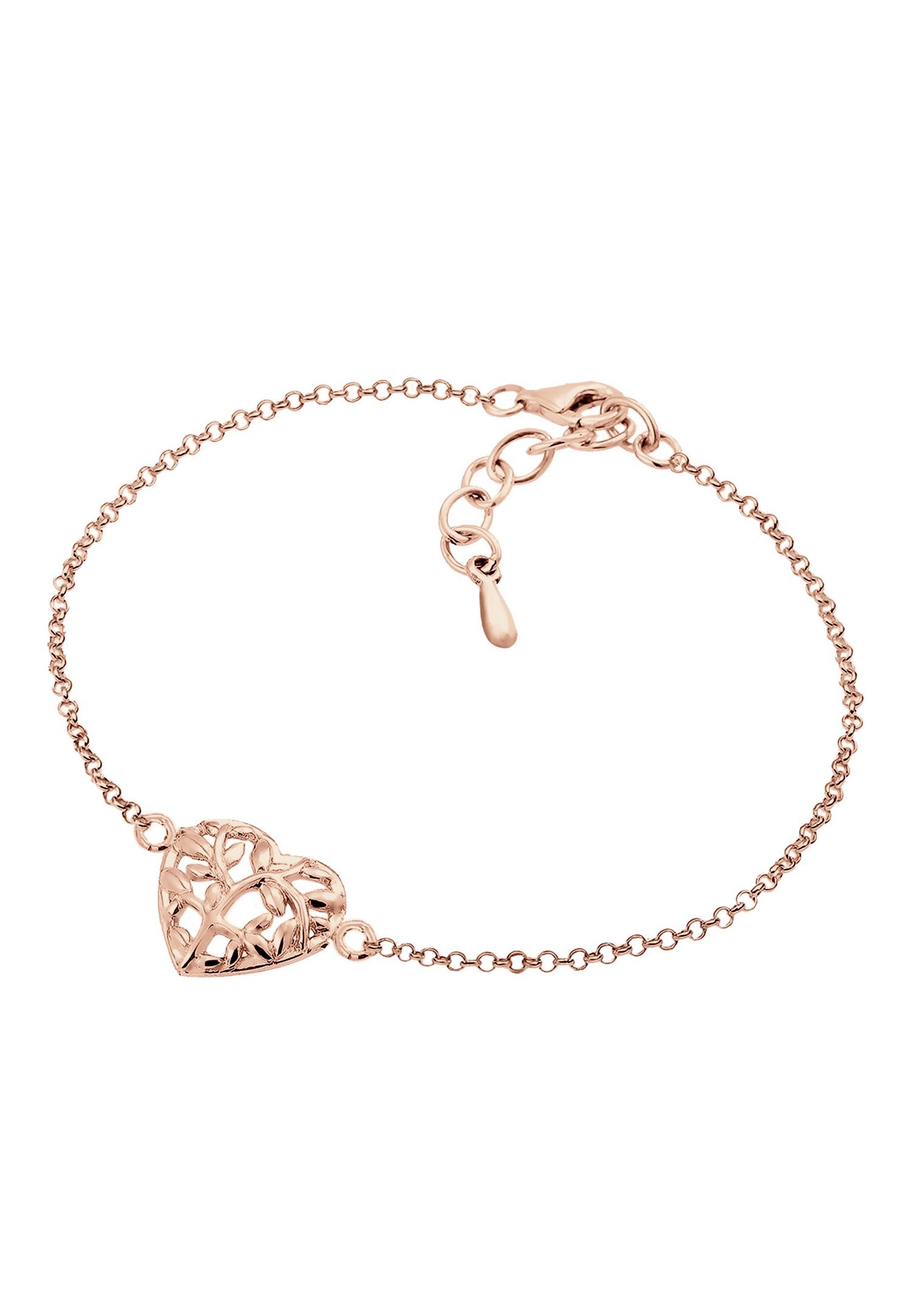 Elli Arbre de vie Coeur Feuille Floral  Plaqué Or Rose Argent (925/1000)
