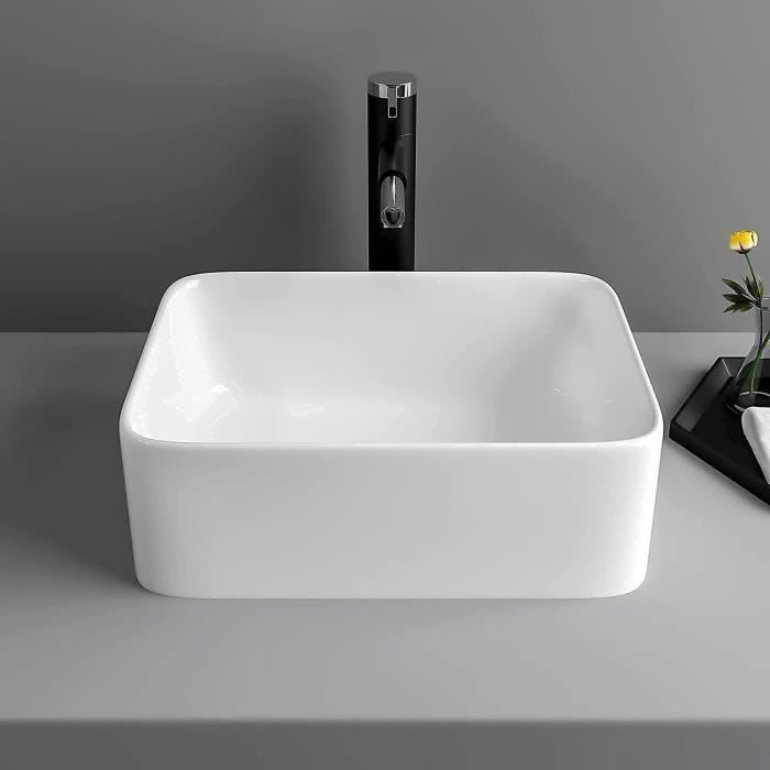 Lavabo rectangular moderno de cerámica, lavabo de baño, lavabo blanco, 400x300x135 mm