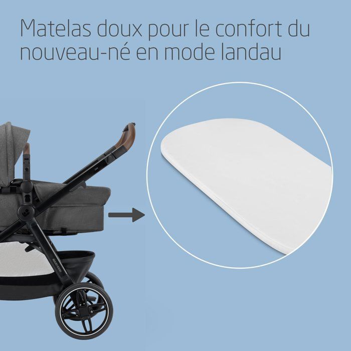 MAXI-COSI Poussette 3 en 1 Zelia S Trio2, Nacelle+Siège auto Cabriofix S iSize+Sac à langer+habillage pluie, 0-22Kg, Dark grey