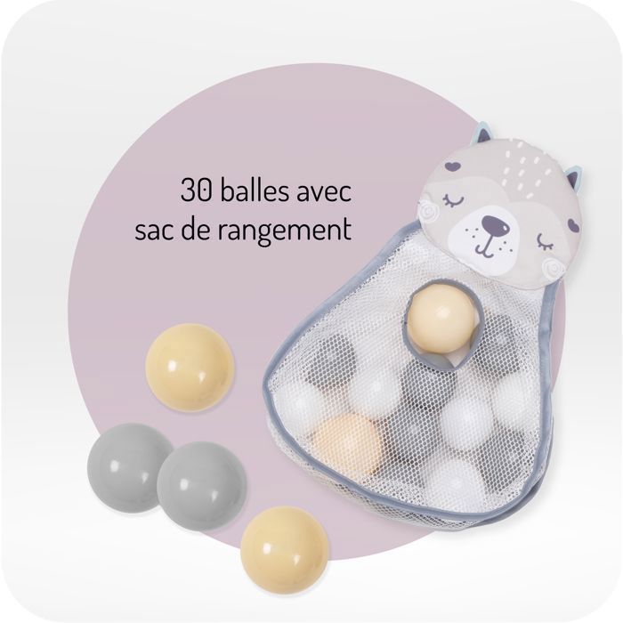 MoMi PASTEL – Alfombra de actividades 2 en 1 para bebés – Área de juegos o piscina de bolas – Juguetes sensoriales – Cojín y bolsa – Tonos pastel