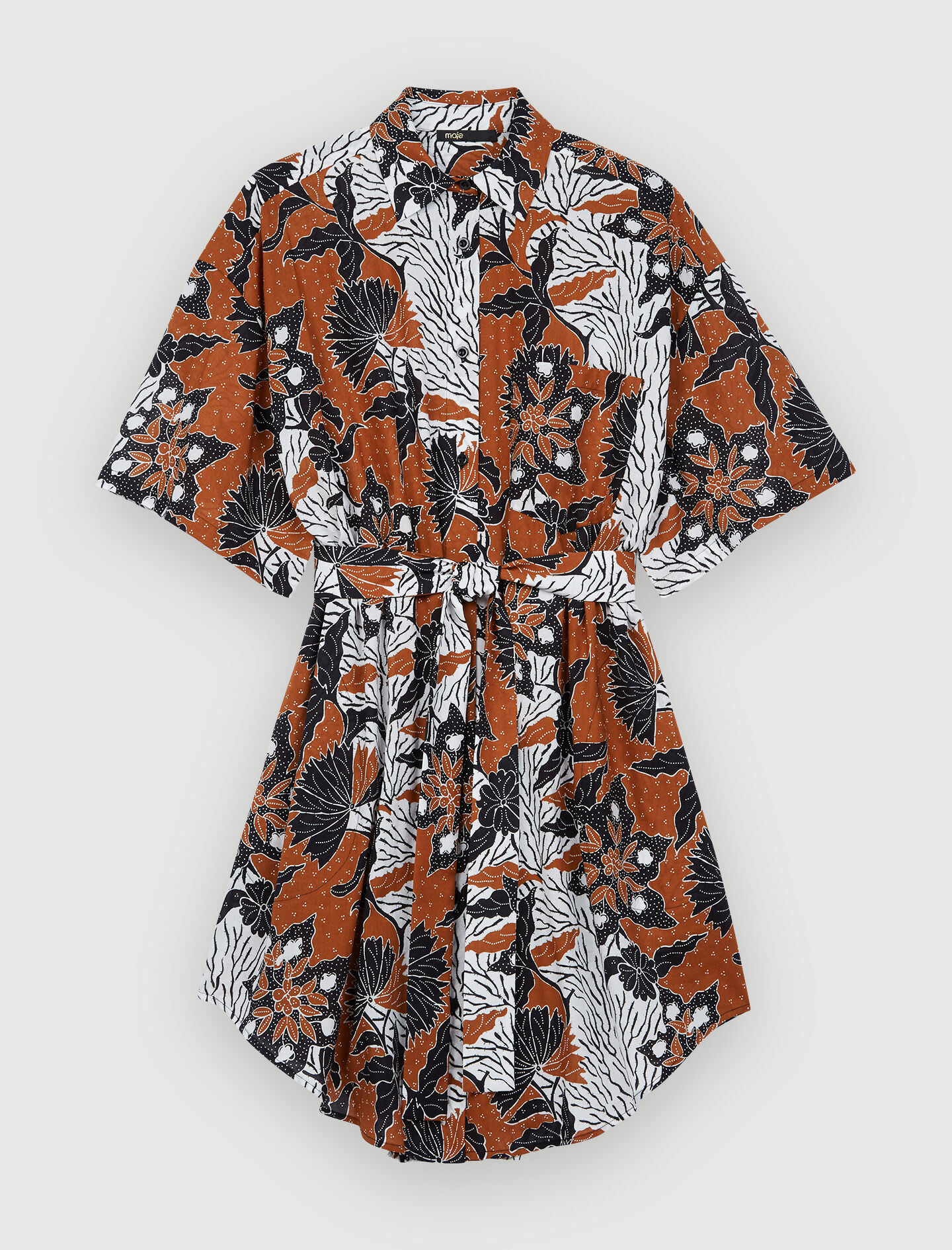 Jurk van katoenchiffon met print, etnisch terracotta