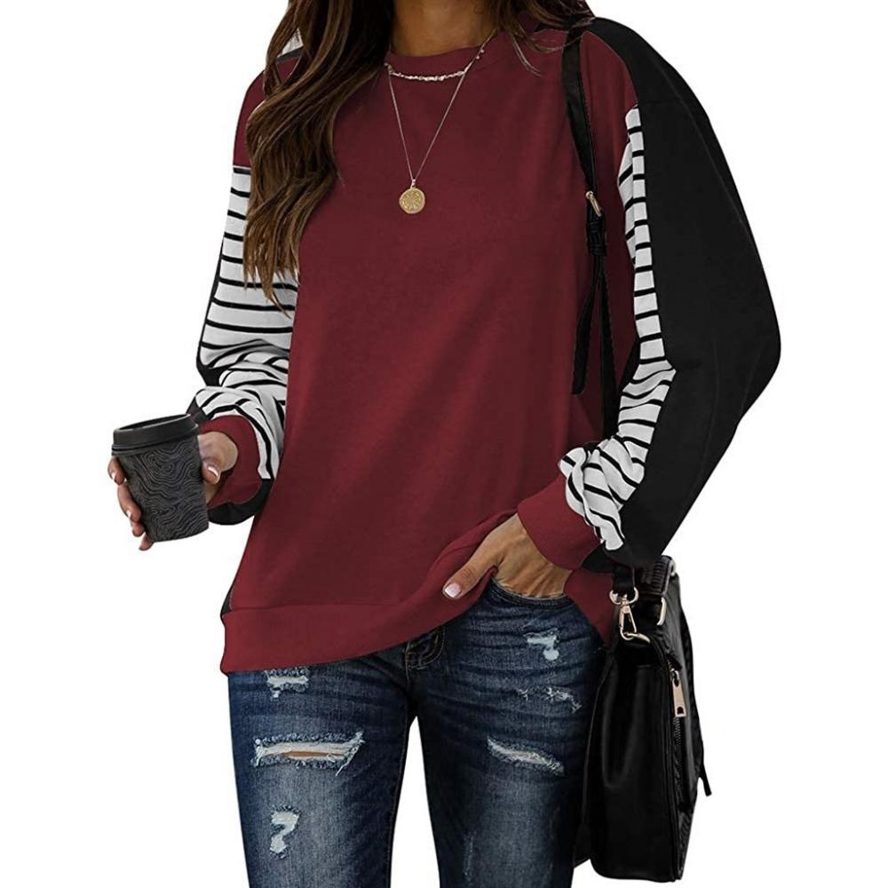 Nuevas blusas de mujer de moda urbana, blusa de manga larga con cuello redondo y rayas casuales a juego, blusas de mujer