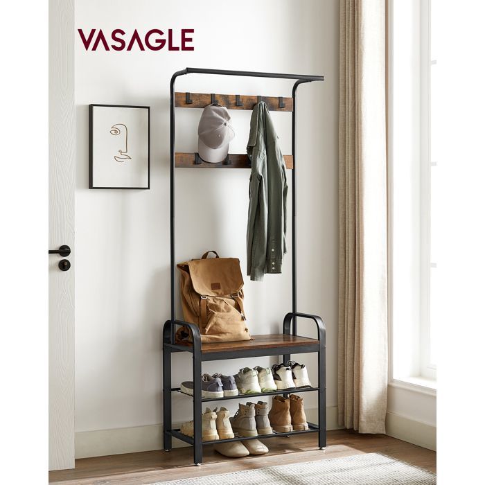 Appendiabiti - VASAGLE - Mobile da ingresso con ganci rimovibili - Design industriale - Marrone vintage