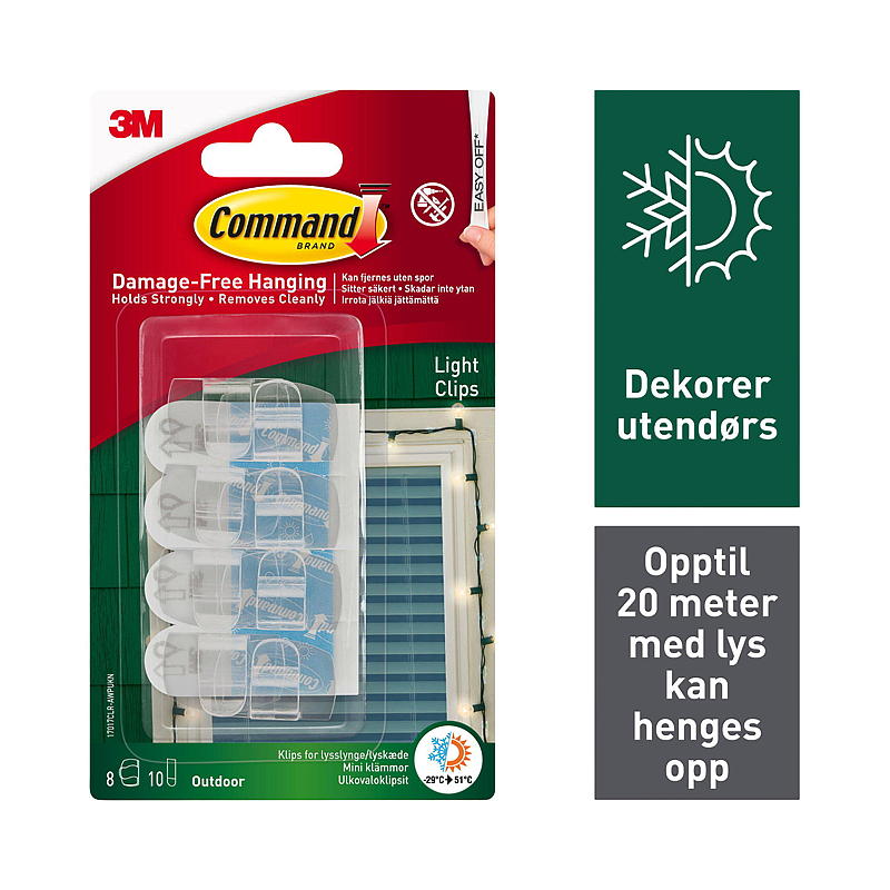 3M utendørs opphengskrok, klar, 3M Command