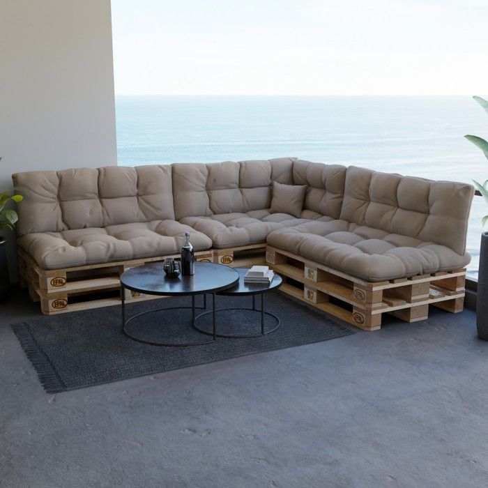 Coussins palettes Matelassé - POKAR - Set 8 pièces - Beige - Intérieur/Extérieur