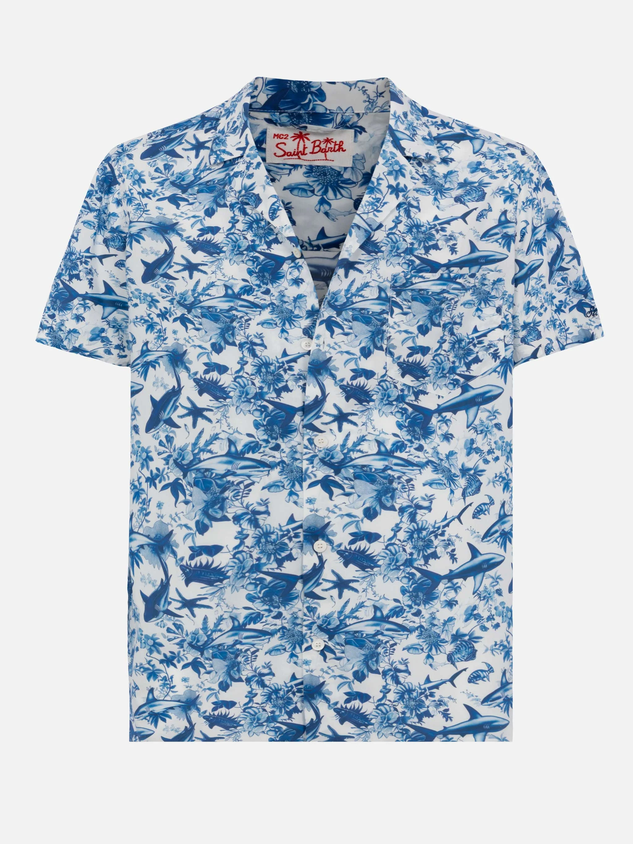 Kalea katoenen shirt met haaienprint | Ontwerp mede ontwikkeld door RI (AI)