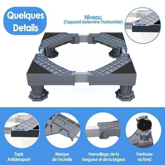Support Machine a Laver, BYONDSELF®, Ajustable Socle Lave Linge, 41-64 CM, Convient pour Les Lave-linges et Les Sèche-linges