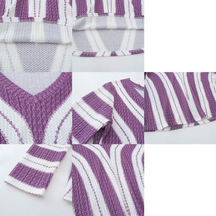 Suéter de punto suave de manga larga con cuello en V y rayas para mujer, estilo casual y elegante, ideal para primavera y otoño, color gris.