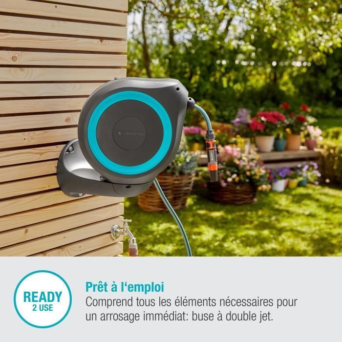 Enrollador de manguera de jardín automático Gardena de 15 m para montaje en pared
