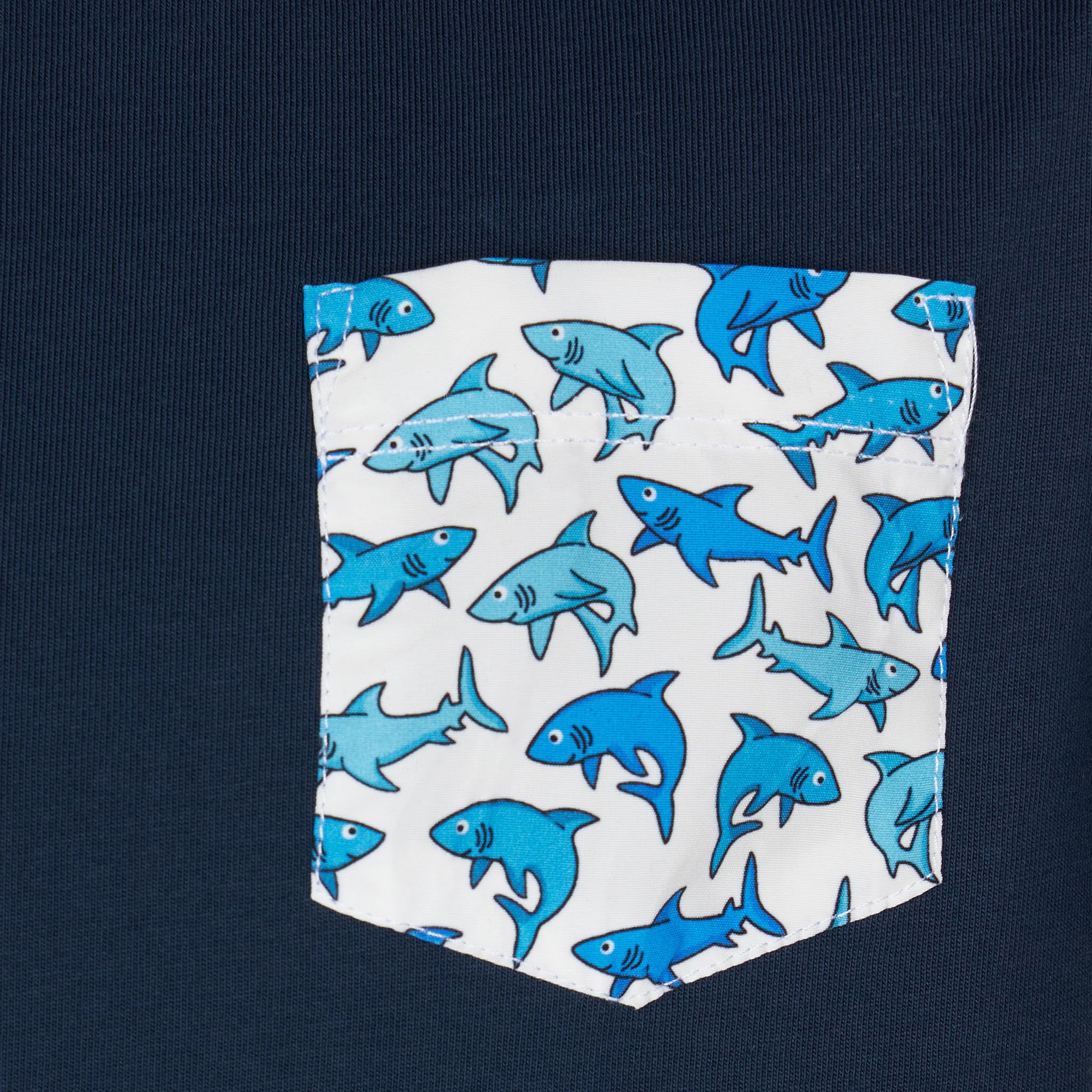 Baumwoll-T-Shirt für Kinder mit Hai-Aufdruck auf der Tasche