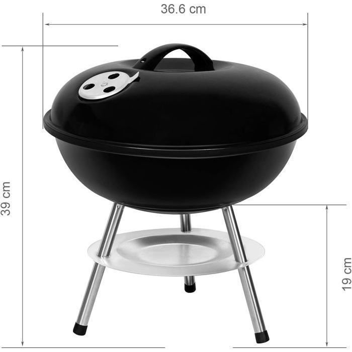 SunJas Charcoal Barbecue with Lid, Portable BBQ Grill for Garden or Balcony - Round φ33CM