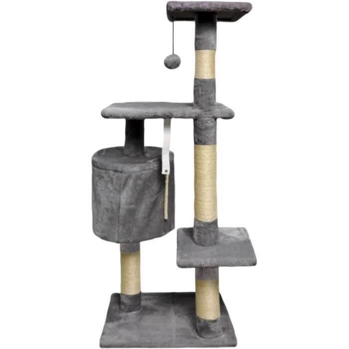 PALOMA Arbre à chat gris foncé 40 x 40 x 114cm -  3 plateformes, 1 corde, 1 niche , poteaux à griffer