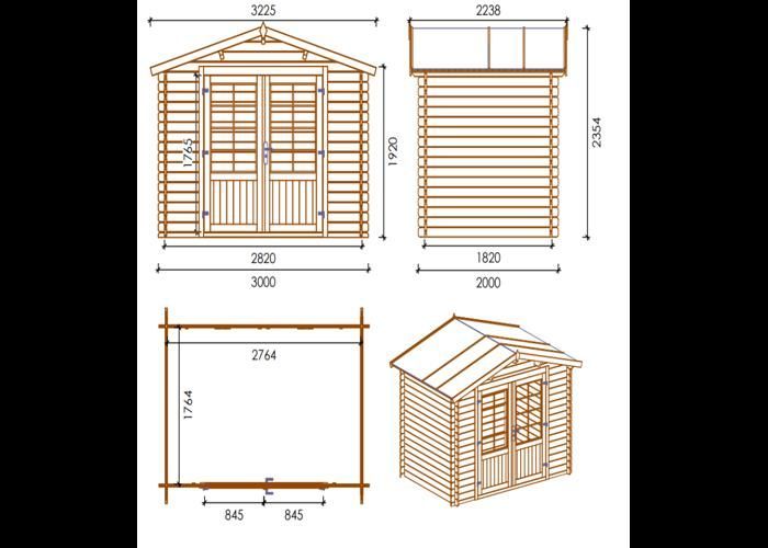 Caseta de jardín de madera - 6 m² - 3 x 2 m - 28 mm de grosor - Color: natural - DOM420