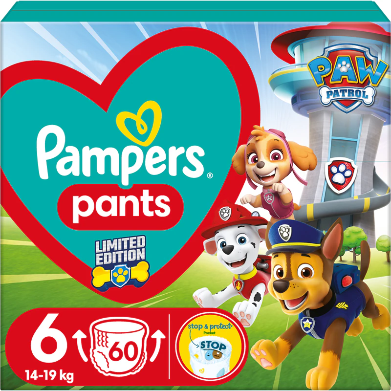 Fraldas descartáveis Pampers Pants Paw Patrol, tamanho 6.