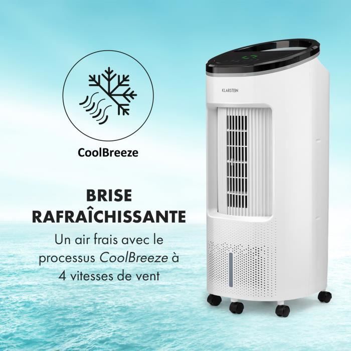 Enfriador de aire Klarstein IceWind Plus 4 en 1, 330 m³/h, oscilación, control remoto.
