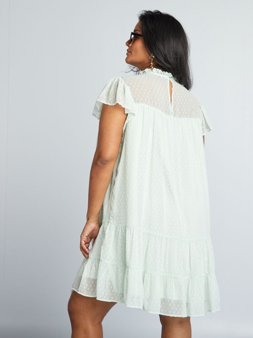Plumetis voile jurk - GROEN
