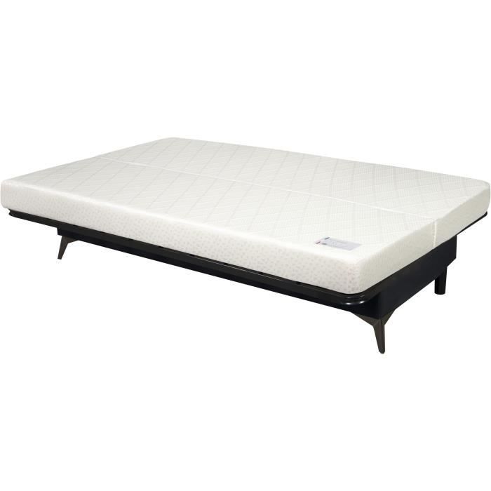 Sofá cama INDY Click-clack - 2/3 plazas - Colchón SIMMONS de 13 cm de grosor - Espuma HR de 35 kg/m³ - Tapicería negra - Fabricado en Francia