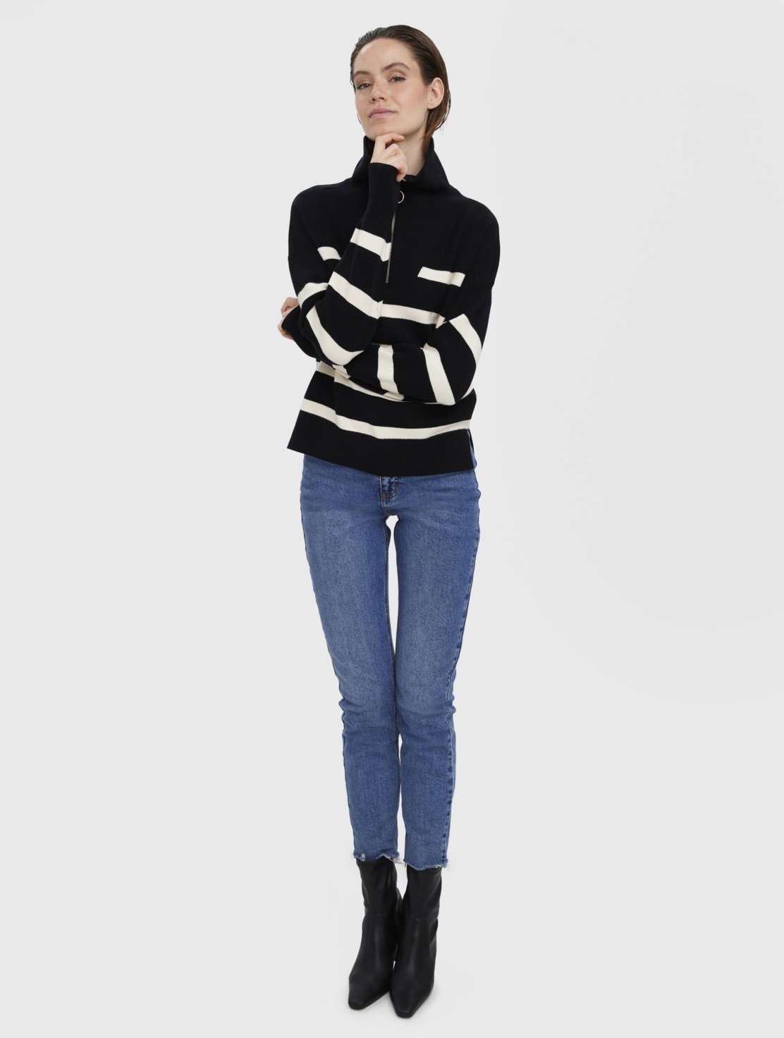Vero Moda SABA STRIPE LS HIGHNECK GA NOOS – Pullover – Schwarze Birkenstreifen