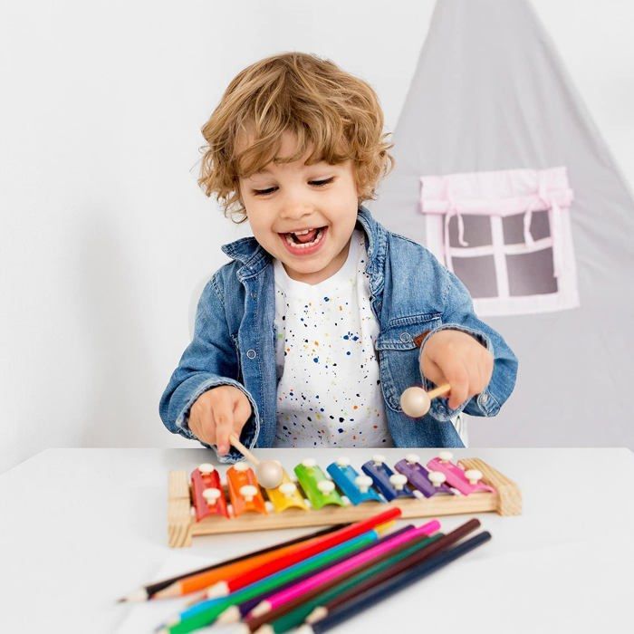 Wooden Xylophone Musical Toy for Children with 8 Keys and Tones + 2 Mallets