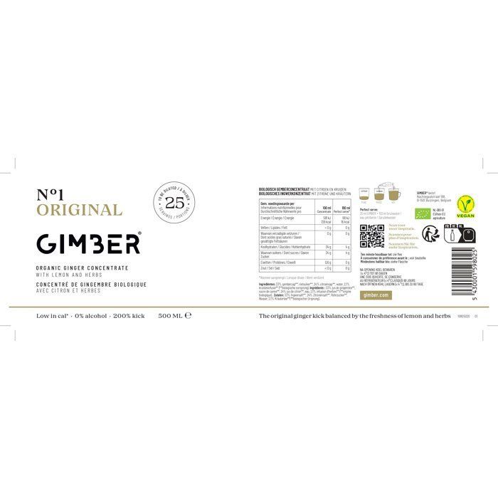 Gimber - N°1 - Original - Concentré de gingembre biologique avec citron et herbes - 500ml
