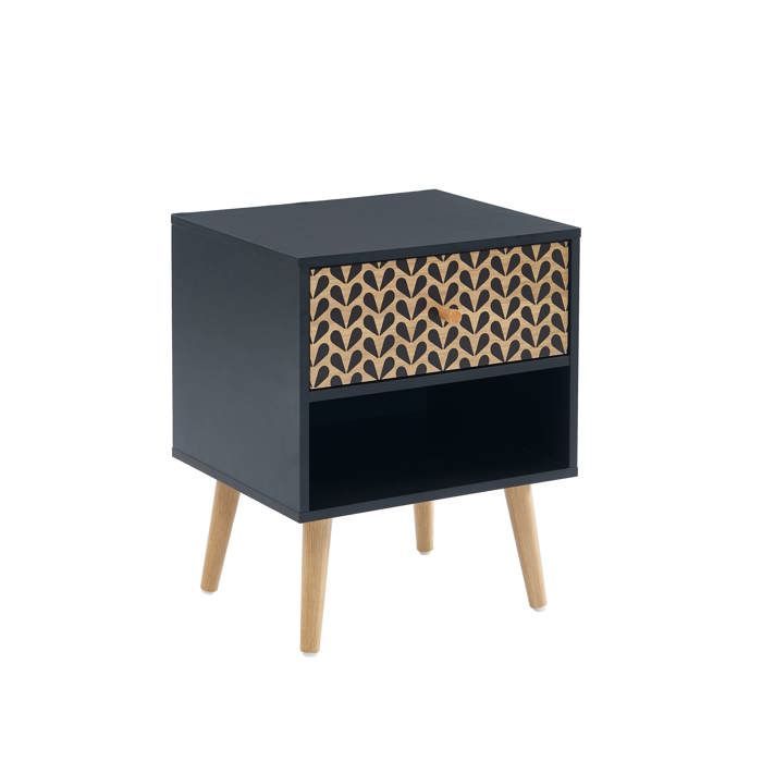 Table de chevet CAPUCINE  noir et effet chêne 40cm