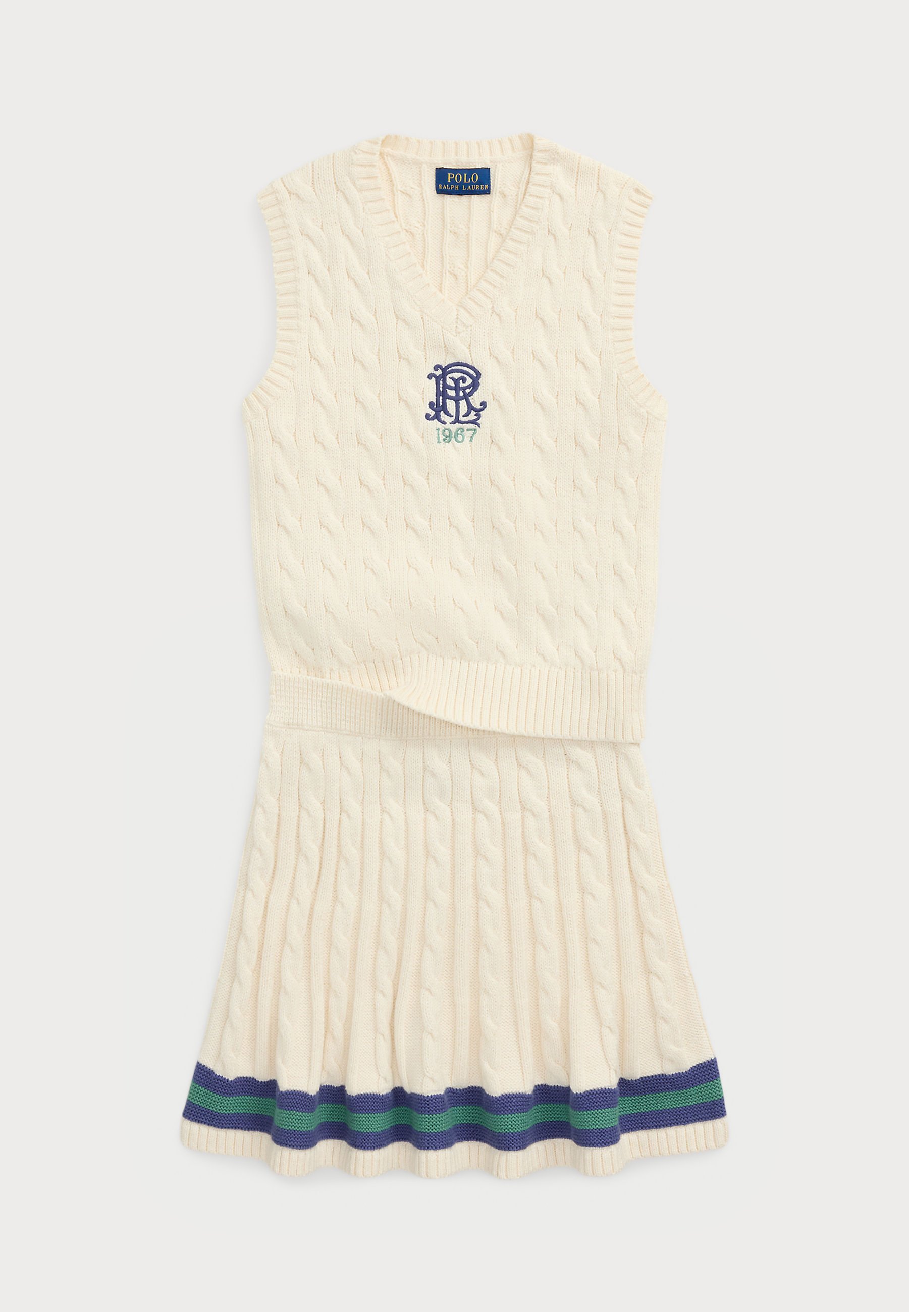 Polo Ralph Lauren PAMUT UJJATLAN PULÓVER ÉS SZOKNYA SZETT - A-vonalú szoknya - krémszínű multi