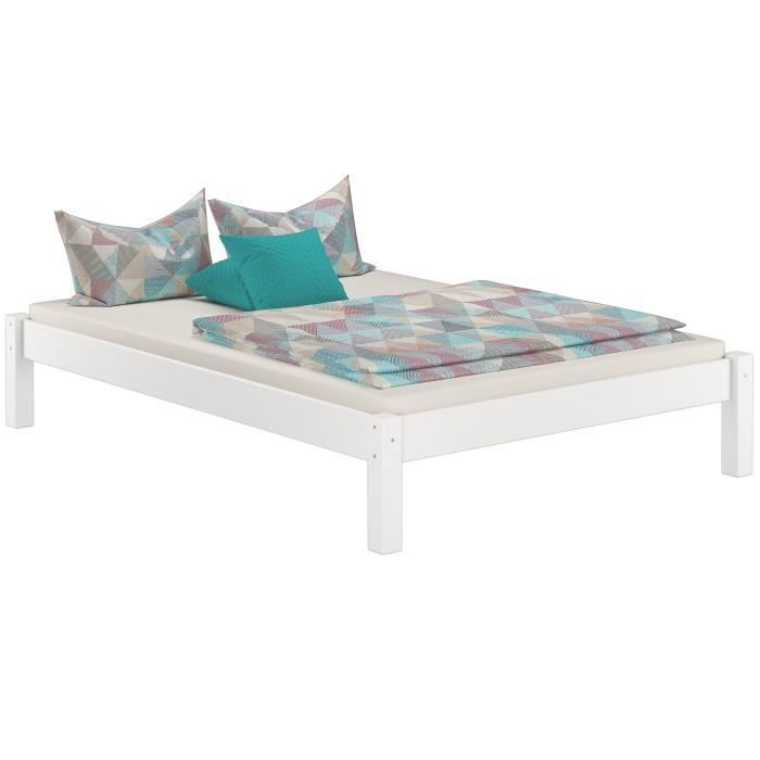 Estrutura de cama futon em pinho maciço branco, 140x200 cm, design moderno, sem cabeceira ou estrado de ripas, 60.35-14WoR