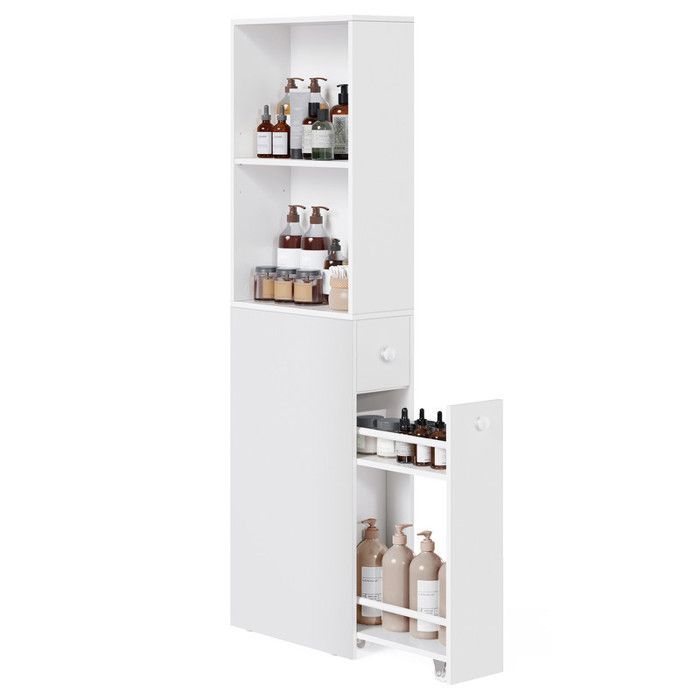 VASAGLE Hoge Badkamerkast, Slanke Opbergunit, Kolom met Laden en Verstelbare Plank, Kast, Dressoir, Wit