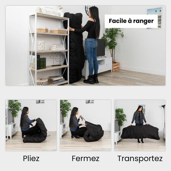 COSY FURNITURE Colchón futón plegable portátil, 2 plazas, negro, 135x190x10cm - MICA