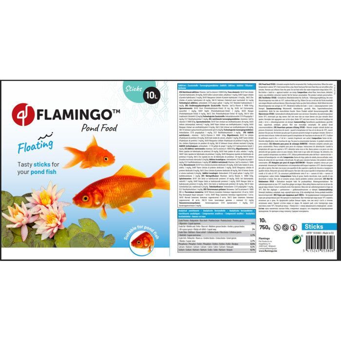Nourriture poisson étang forme sticks seau 10 litres - Flamingo
