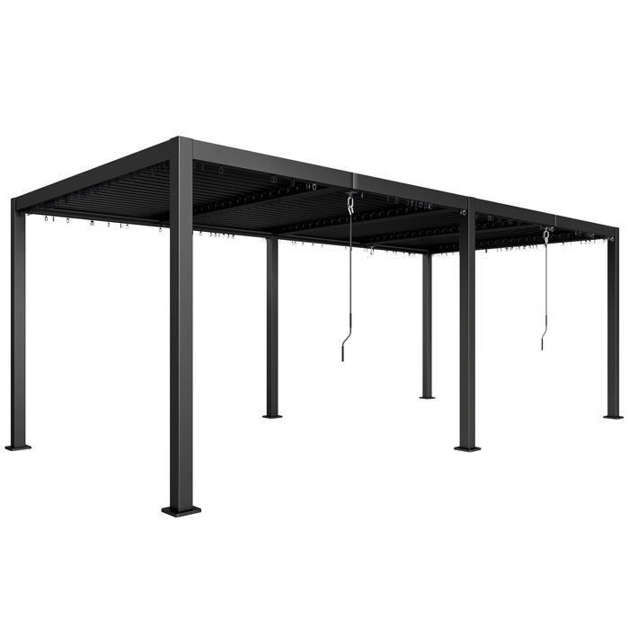 Pergola bioclimatique - Outsunny - persiennes manivelle - toit réglable en aluminium et crochets - 3 x 6 m - gris