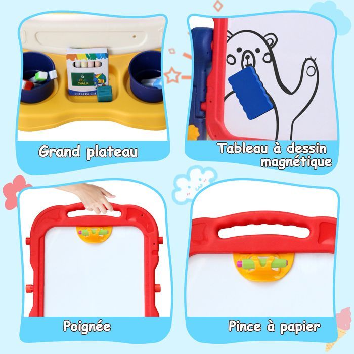 Chevalet Peinture pour Enfants，Tableau Enfant Double Face - Pied réglable , Tableau magnétique pour garçons et filles