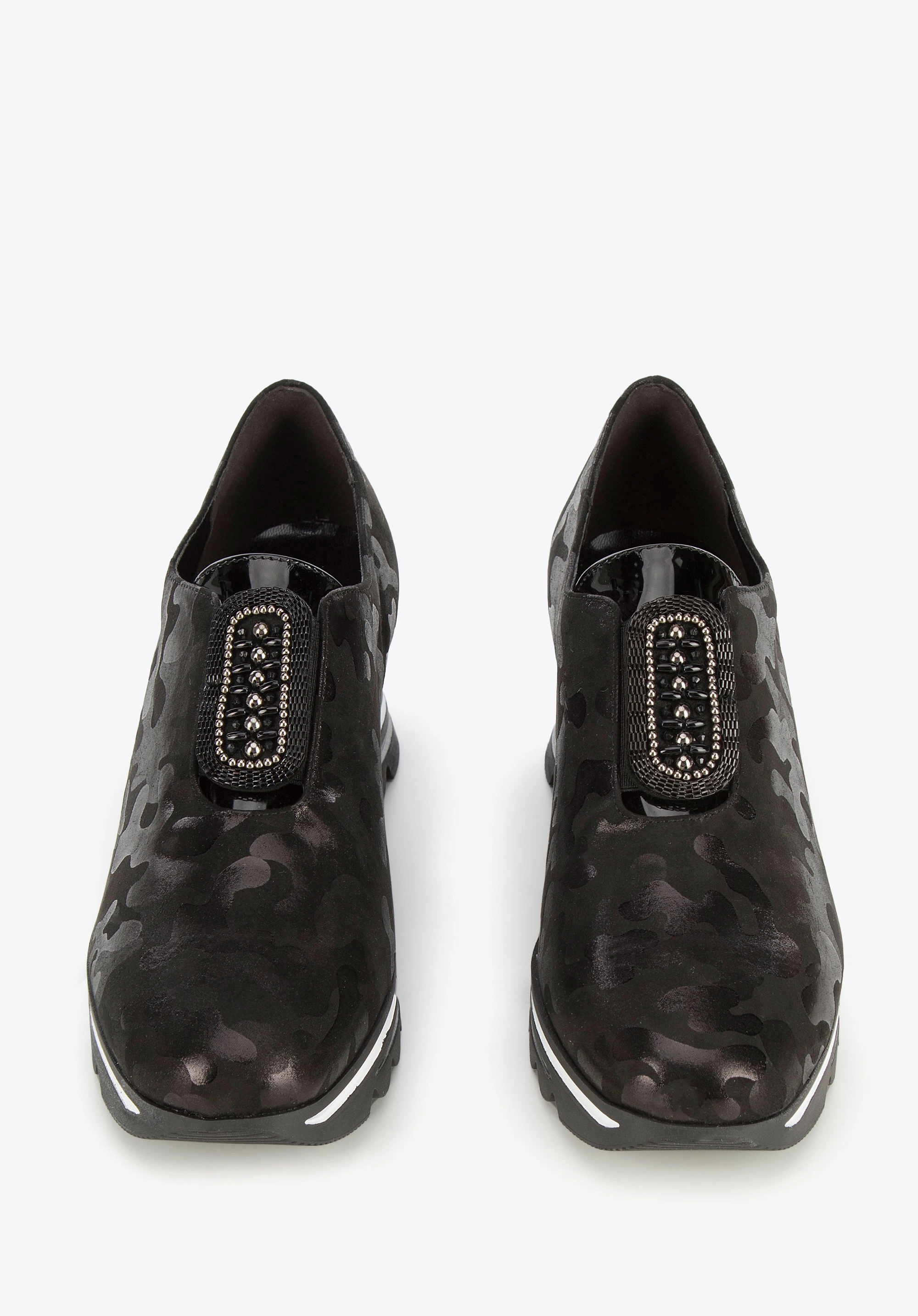 Damskie sneakersy metaliczne na platformie czarne