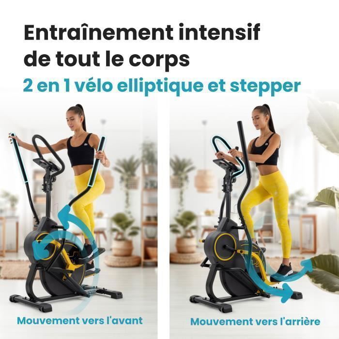 Hop-Sport HS-450B Dynamische 2-in-1 crosstrainer en stepper, 8 kg vliegwiel, 8 niveaus magnetische weerstand, max. 120 kg, geel