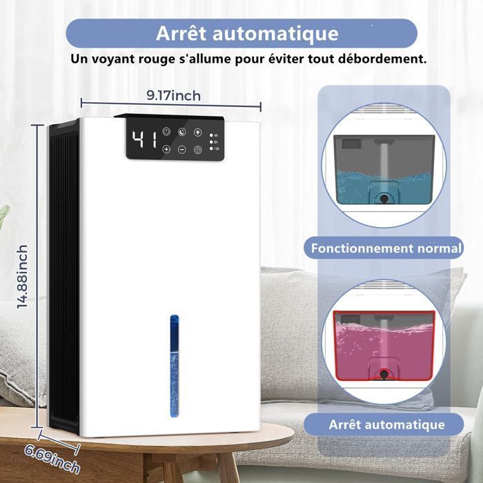 Deshumidificador de 2,4 litros con descongelación automática y temporizador, filtro de aire lavable, apto para baño, dormitorio, etc.