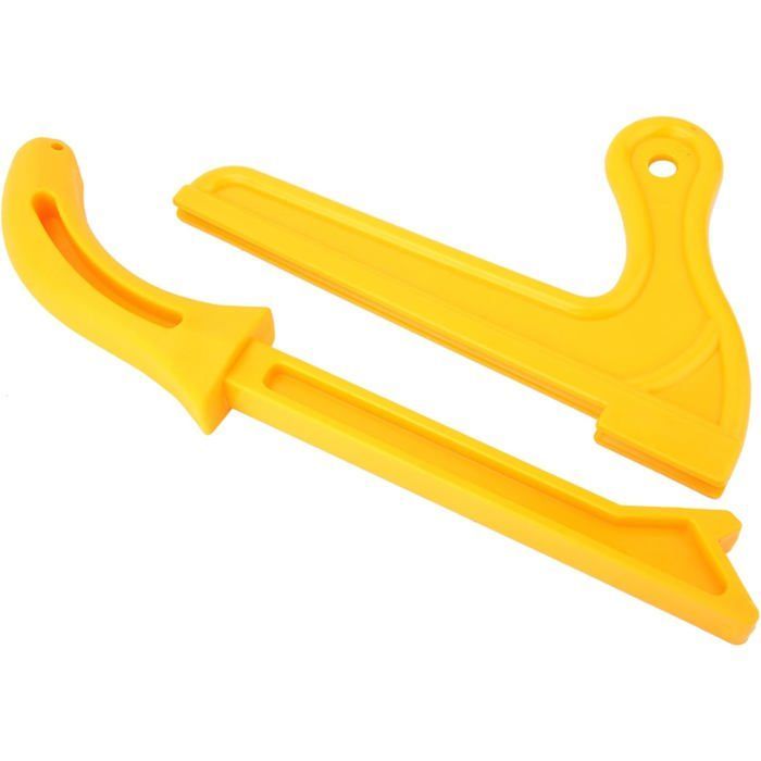 2 empujadores de seguridad amarillos: ideales para sierras de mesa y fresadoras de madera.