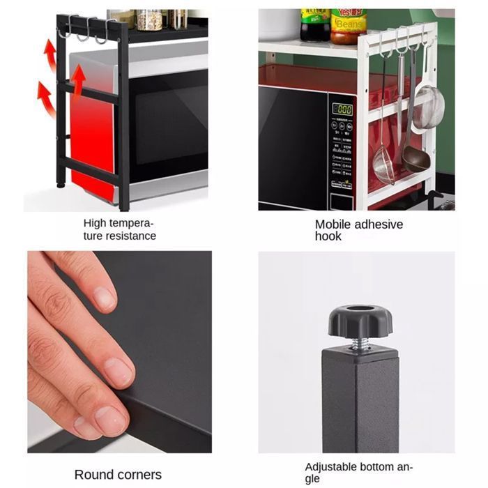 XUANYU Extendable Microwave Oven Shelf Bracket, New Space-Saving Kitchen Storage Solution, Black